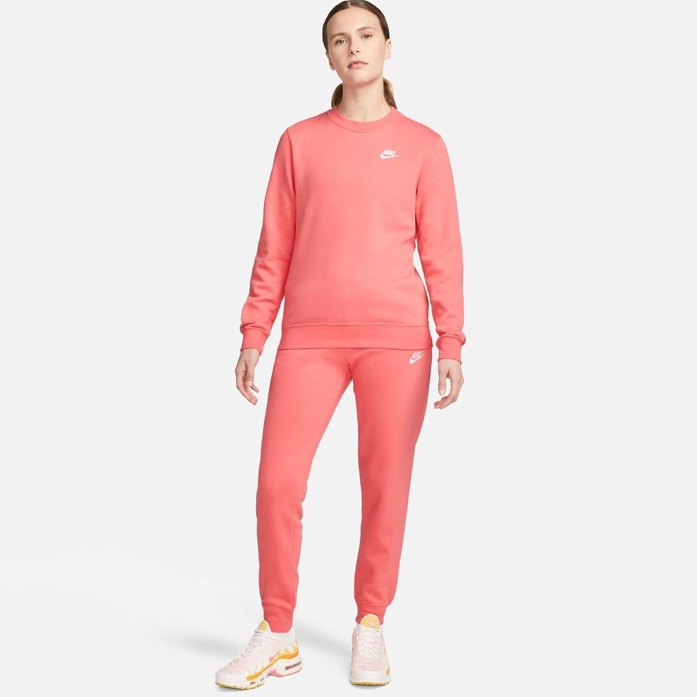 NWOT Nike Women's Nsw Club Flc Crestd Sweatshirt Coral White - Picture 7 of 13
